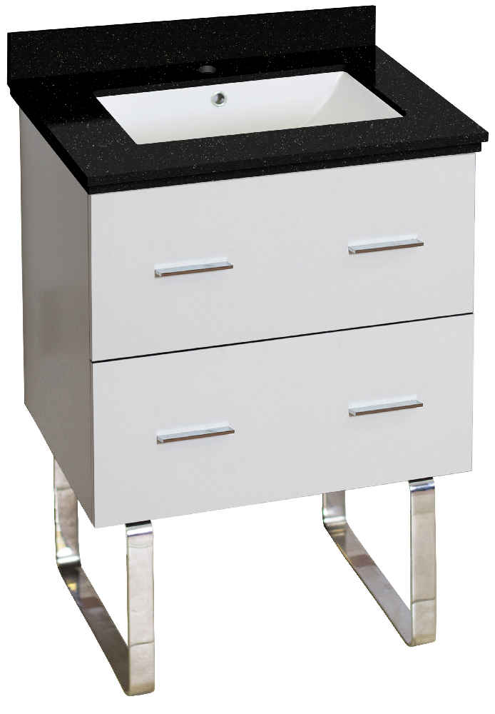 23.75-in. W Floor Mount White Vanity Set For 1 Hole Drilling Black Galaxy Top White UM Sink