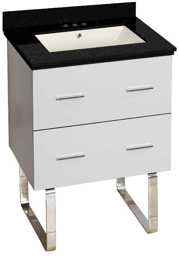 23.75-in. W Floor Mount White Vanity Set For 3H4-in. Drilling Black Galaxy Top Biscuit UM Sink