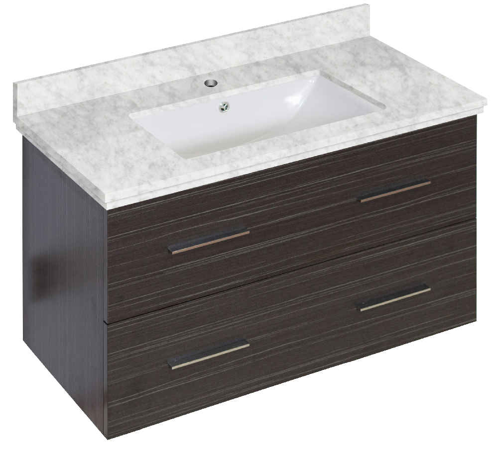 36-in. W Wall Mount Dawn Grey Vanity Set For 1 Hole Drilling Bianca Carara Top White UM Sink