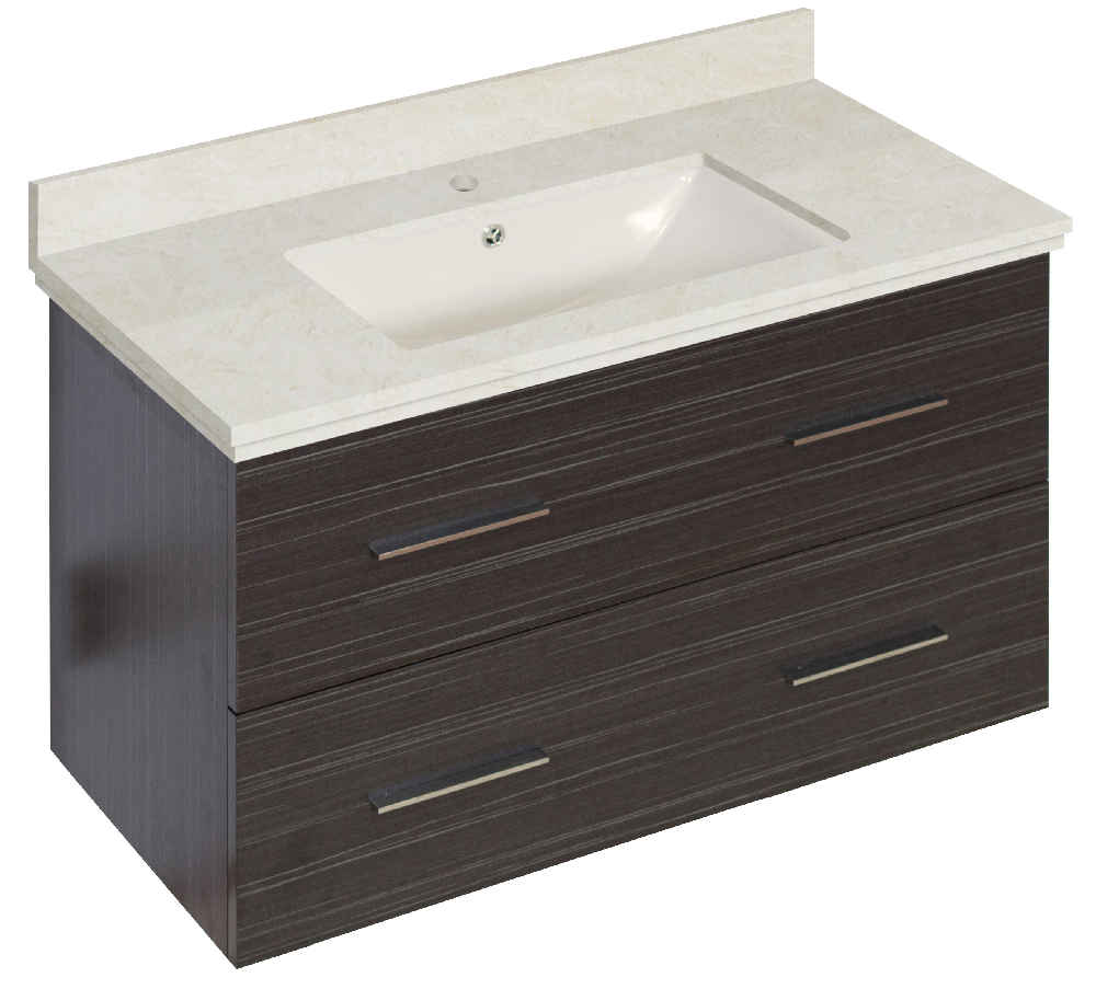 36-in. W Wall Mount Dawn Grey Vanity Set For 1 Hole Drilling Beige Top Biscuit UM Sink