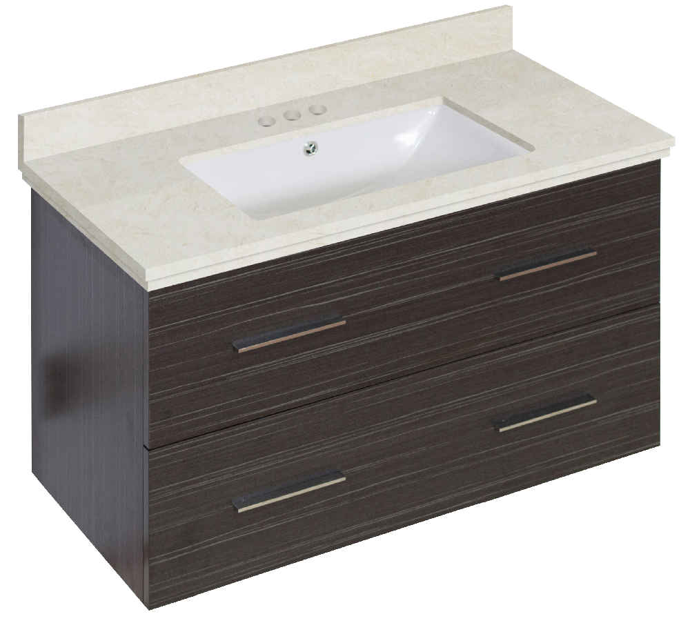36-in. W Wall Mount Dawn Grey Vanity Set For 3H4-in. Drilling Beige Top White UM Sink