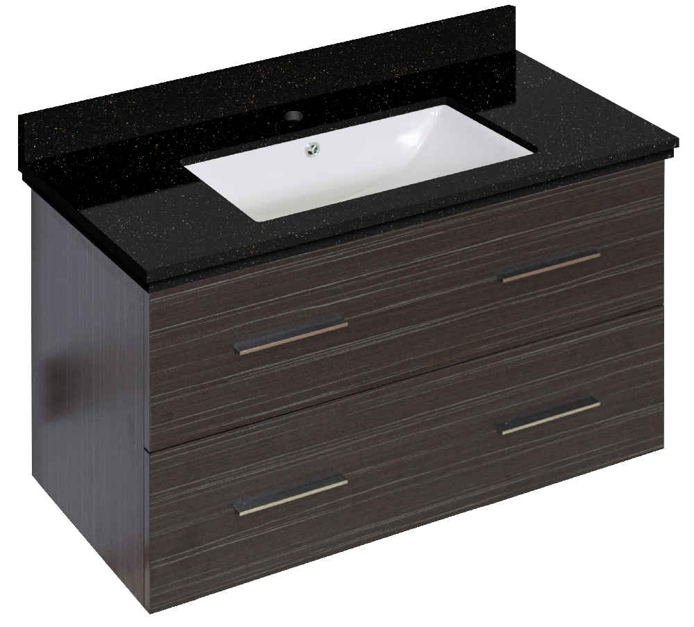 36-in. W Wall Mount Dawn Grey Vanity Set For 1 Hole Drilling Black Galaxy Top White UM Sink