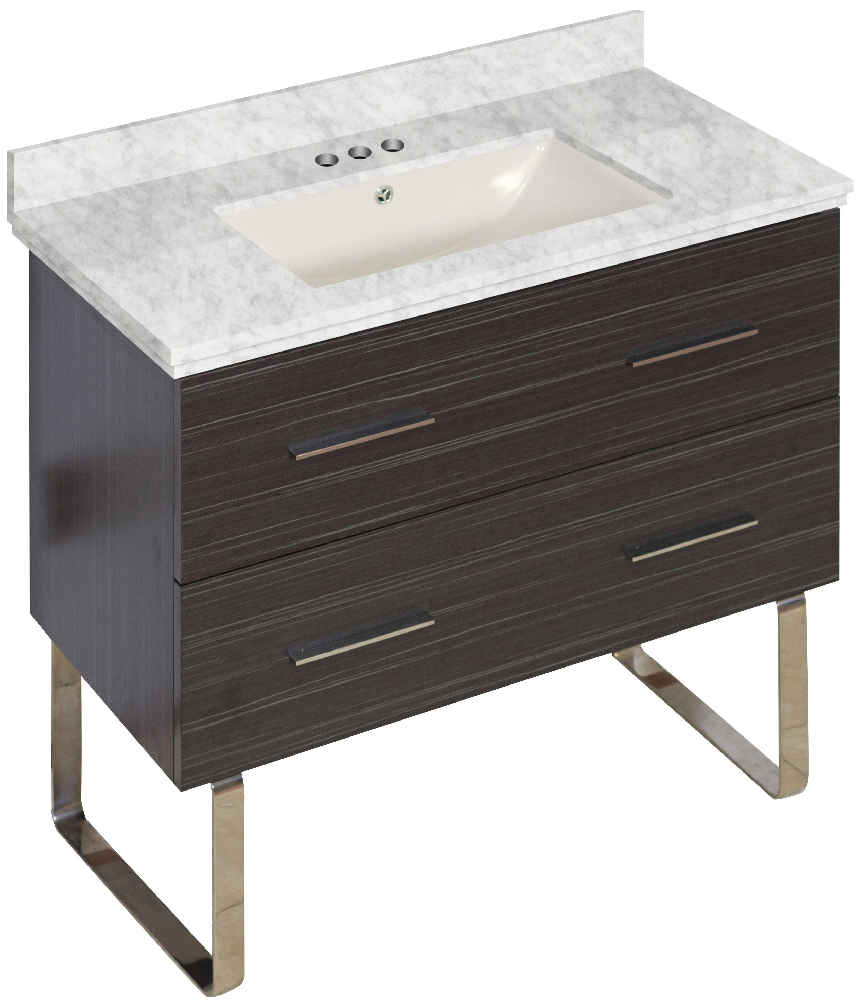 36-in. W Floor Mount Dawn Grey Vanity Set For 3H4-in. Drilling Bianca Carara Top Biscuit UM Sink