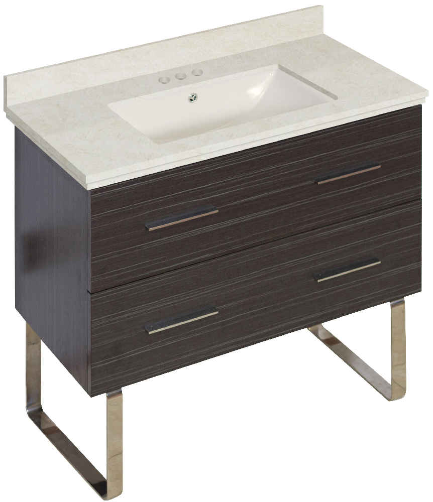 36-in. W Floor Mount Dawn Grey Vanity Set For 3H4-in. Drilling Beige Top Biscuit UM Sink
