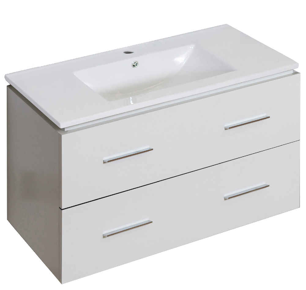 35.5-in. W Wall Mount White Vanity Set For 1 Hole Drilling