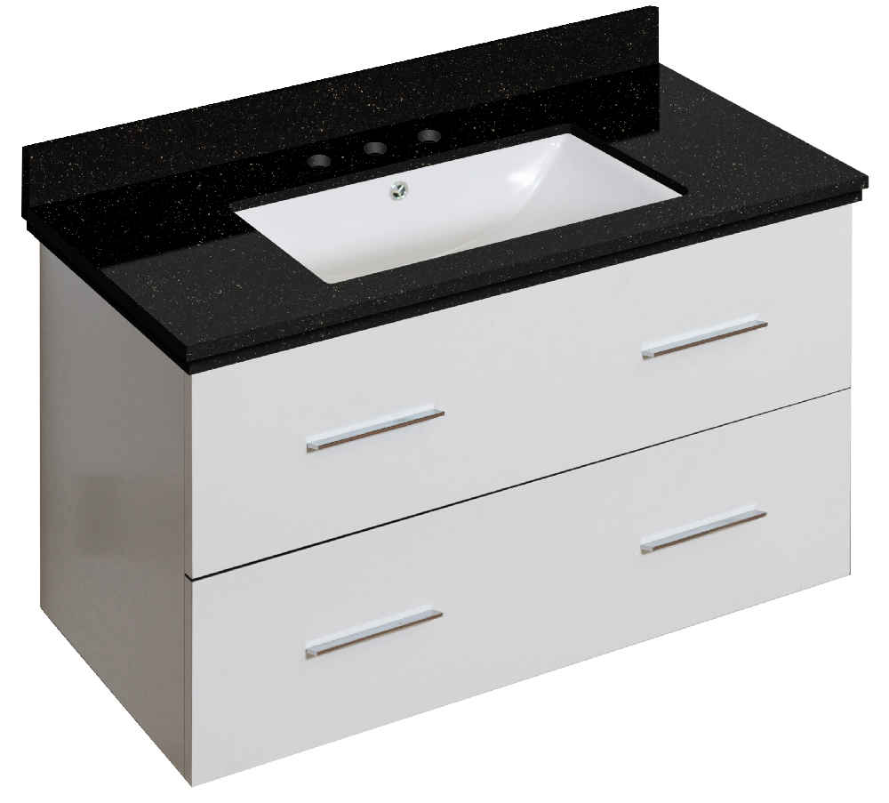 36-in. W Wall Mount White Vanity Set For 3H8-in. Drilling Black Galaxy Top White UM Sink