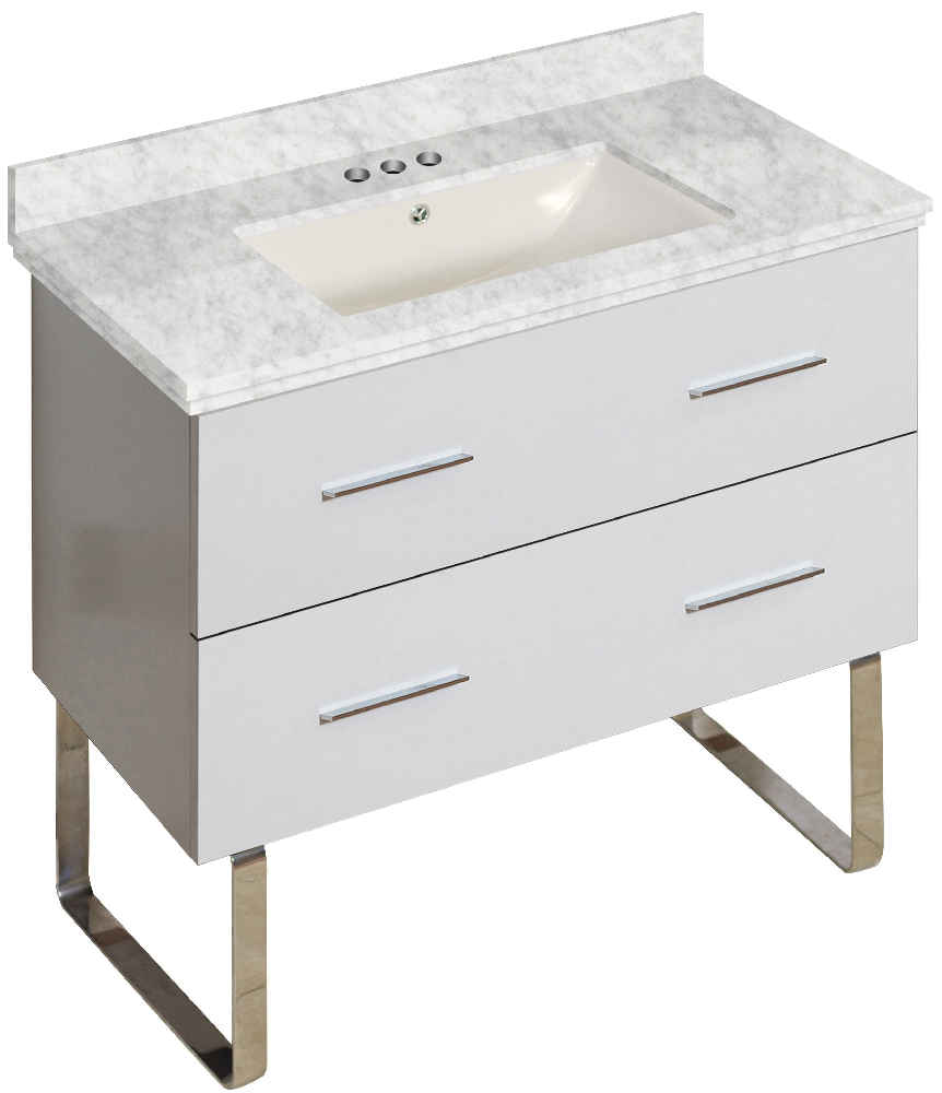 36-in. W Floor Mount White Vanity Set For 3H4-in. Drilling Bianca Carara Top Biscuit UM Sink