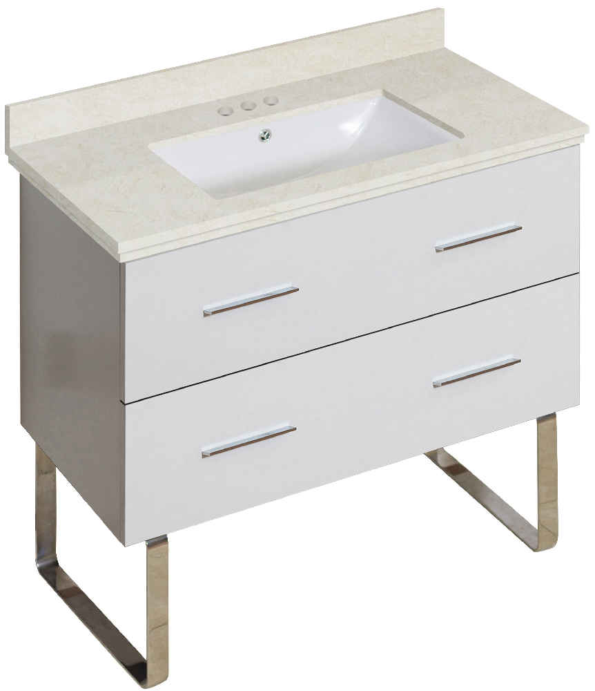 36-in. W Floor Mount White Vanity Set For 3H4-in. Drilling Beige Top White UM Sink