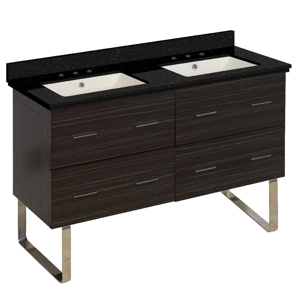 47.5-in. W Floor Mount Dawn Grey Vanity Set For 3H8-in. Drilling Black Galaxy Top Biscuit UM Sink