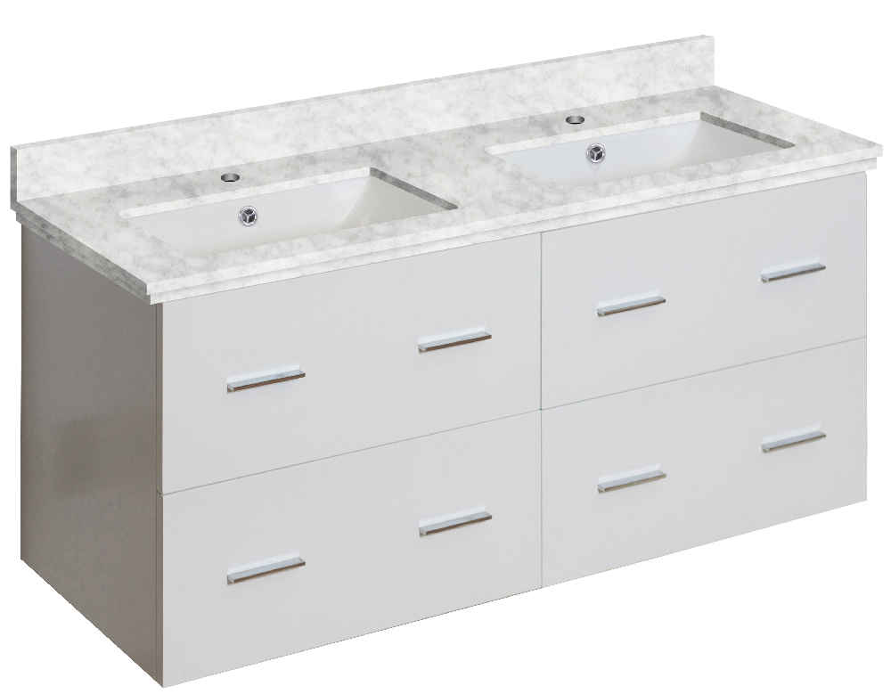 47.5-in. W Wall Mount White Vanity Set For 1 Hole Drilling Bianca Carara Top White UM Sink