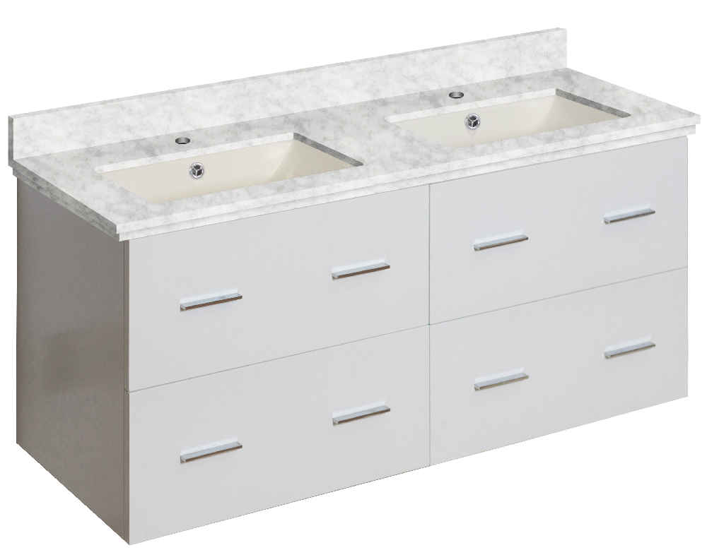 47.5-in. W Wall Mount White Vanity Set For 1 Hole Drilling Bianca Carara Top Biscuit UM Sink