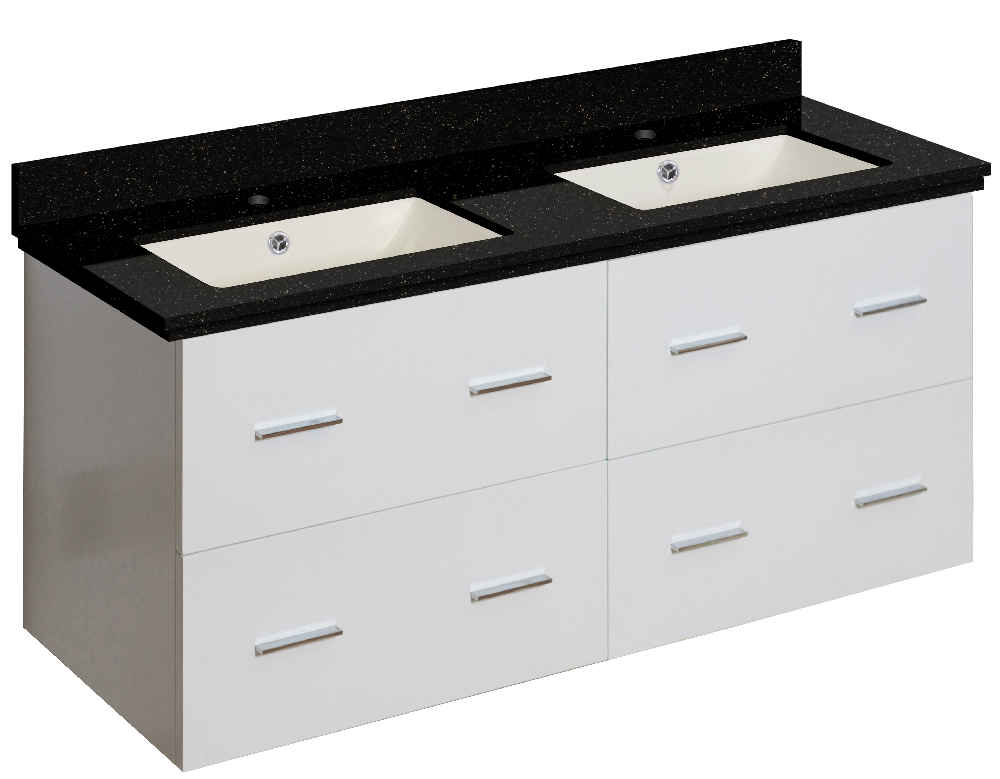 47.5-in. W Wall Mount White Vanity Set For 1 Hole Drilling Black Galaxy Top Biscuit UM Sink