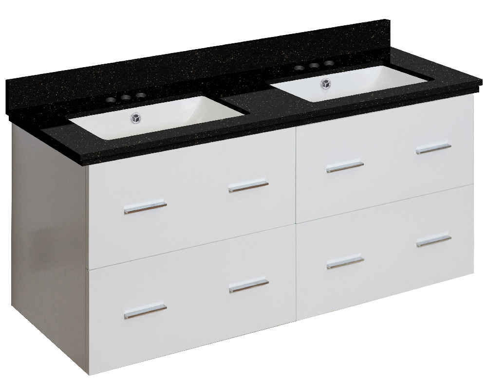 47.5-in. W Wall Mount White Vanity Set For 3H4-in. Drilling Black Galaxy Top White UM Sink