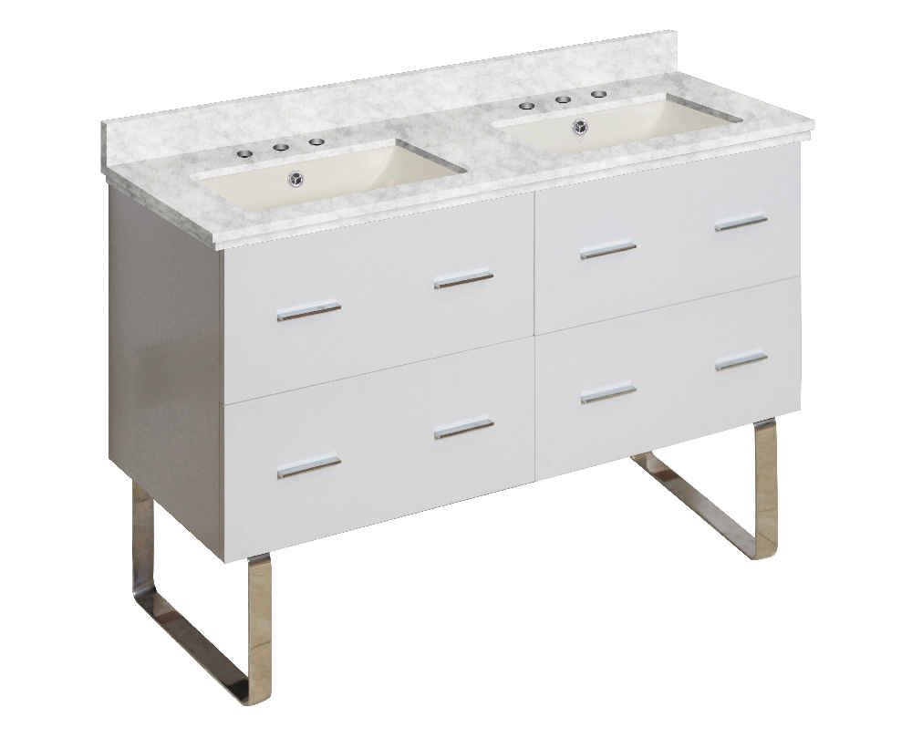 47.5-in. W Floor Mount White Vanity Set For 3H8-in. Drilling Bianca Carara Top Biscuit UM Sink