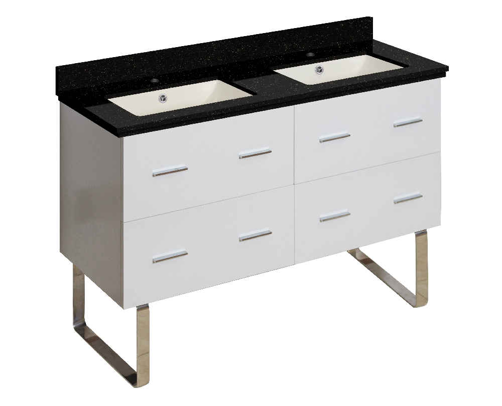 47.5-in. W Floor Mount White Vanity Set For 1 Hole Drilling Black Galaxy Top Biscuit UM Sink