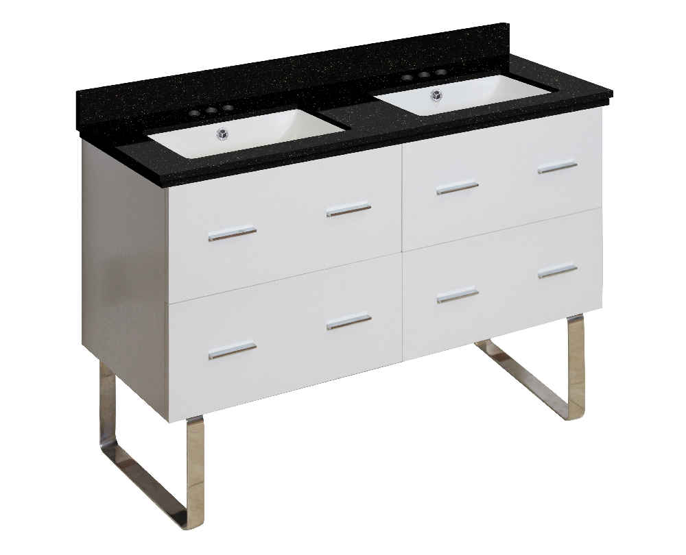 47.5-in. W Floor Mount White Vanity Set For 3H4-in. Drilling Black Galaxy Top White UM Sink