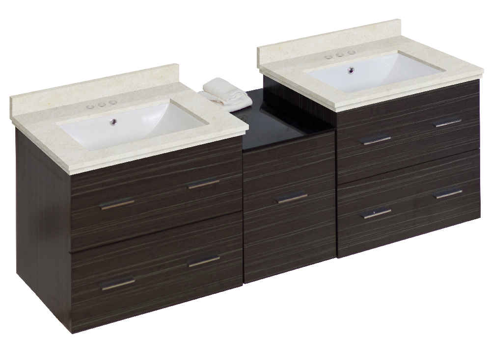 61.5-in. W Wall Mount Dawn Grey Vanity Set For 3H4-in. Drilling Beige Top White UM Sink
