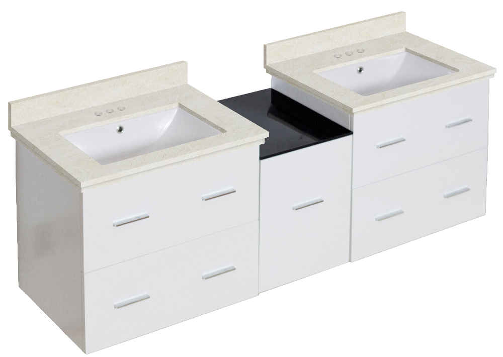 61.5-in. W Wall Mount White Vanity Set For 3H4-in. Drilling Beige Top White UM Sink