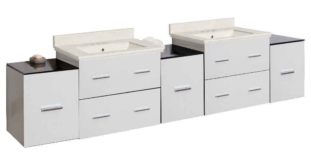 88.5-in. W Wall Mount White Vanity Set For 3H4-in. Drilling Beige Top Biscuit UM Sink