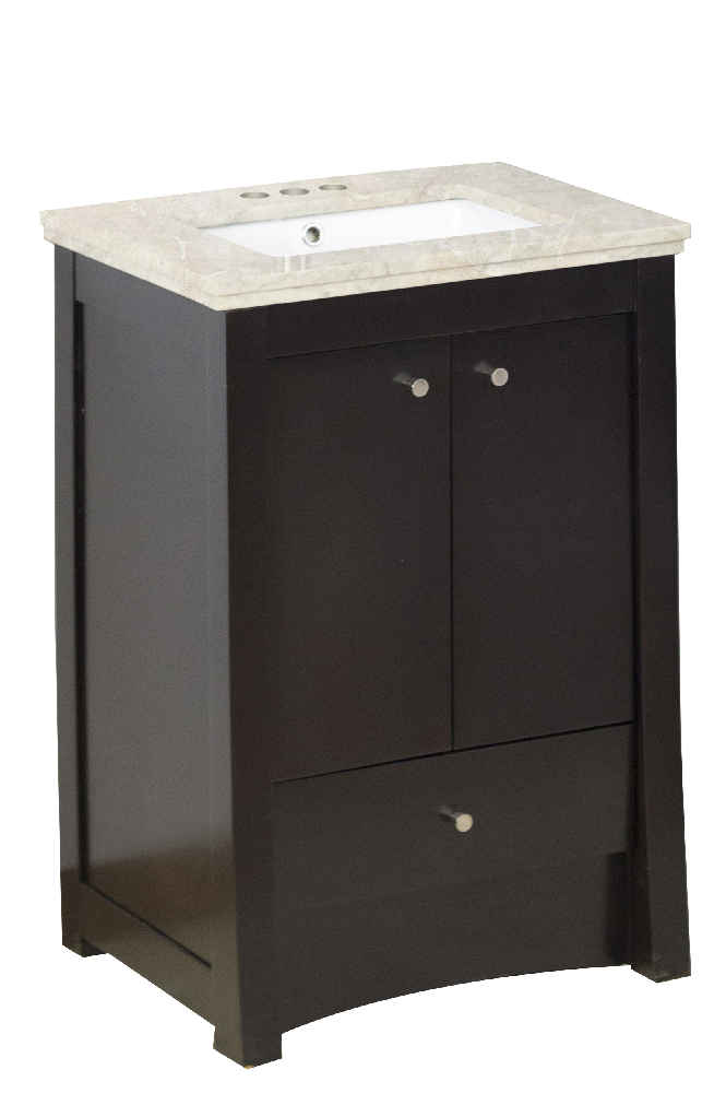 23.75-in. W Floor Mount Espresso Vanity Set For 3H4-in. Drilling Beige Top White UM Sink