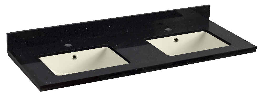 47.5-in. W 18.25-in. D Quartz Top With Backsplash In Black Galaxy Color For 1 Hole Faucet - Biscuit UM Sink
