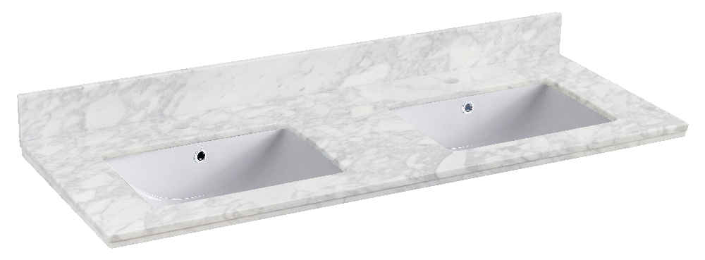 47.5-in. W 18.25-in. D Quartz Top With Backsplash In Bianca Carara Color For 1 Hole Faucet - White UM Sink