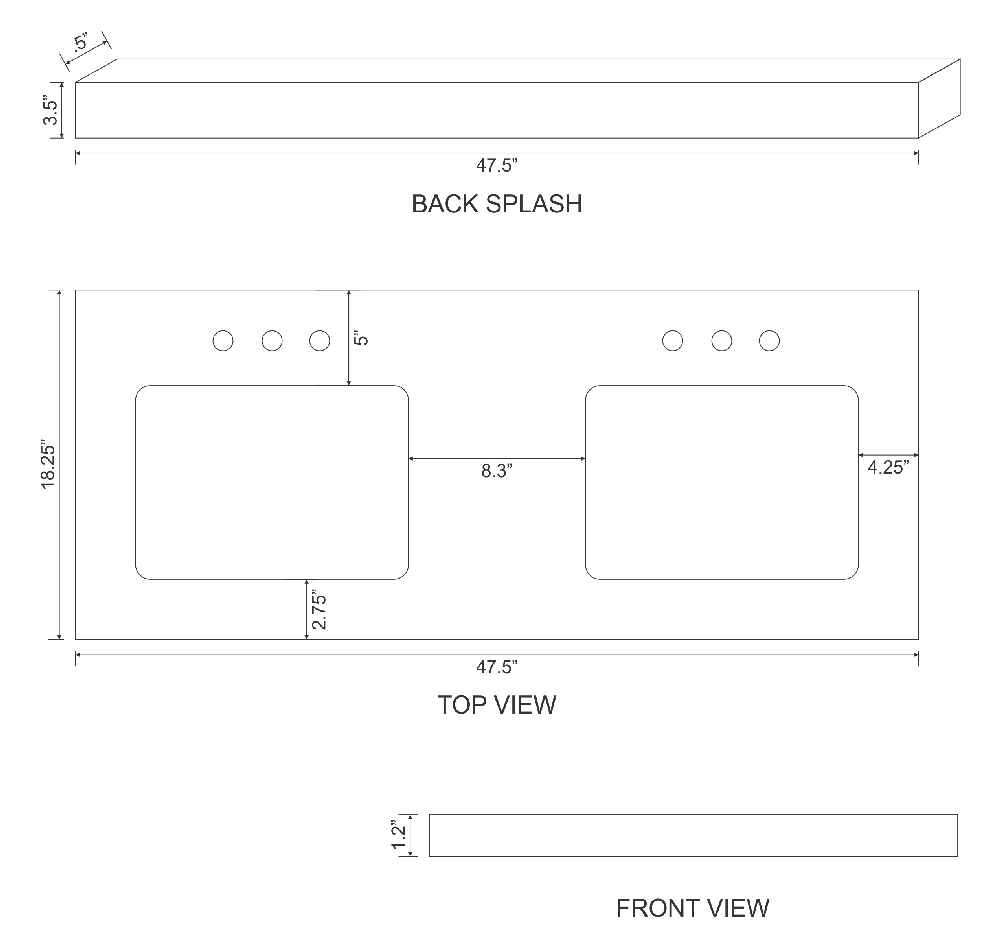 47.5-in. W 18.25-in. D Quartz Top With Backsplash In Bianca Carara Color For 3H8-in. Faucet - Biscuit UM Sink