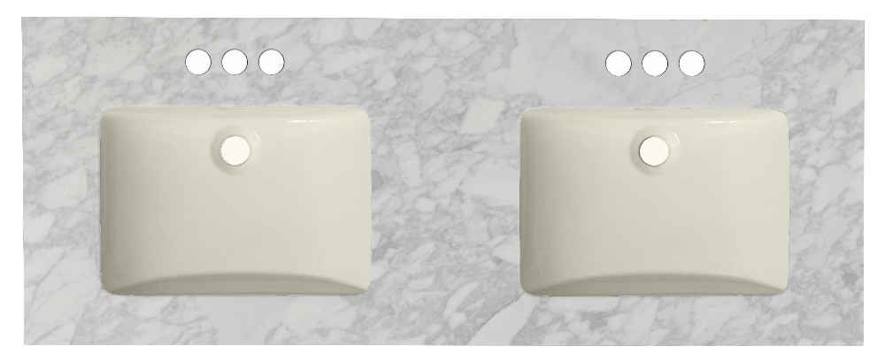 47.5-in. W 18.25-in. D Quartz Top With Backsplash In Bianca Carara Color For 3H4-in. Faucet - Biscuit UM Sink