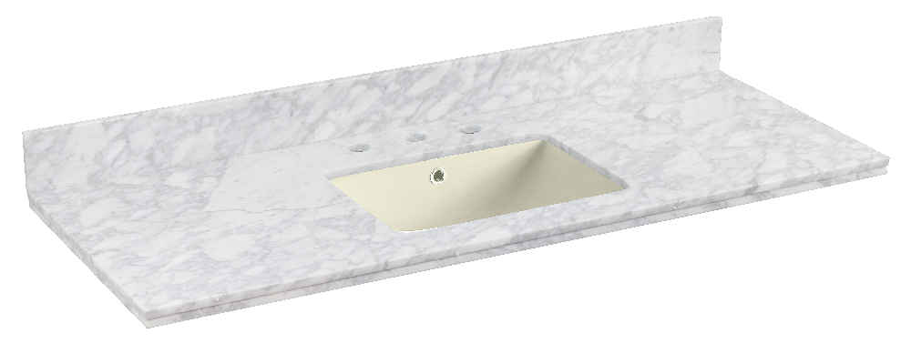 47.5-in. W 18.25-in. D Quartz Top With Backsplash In Bianca Carara Color For 3H8-in. Faucet - Biscuit UM Sink
