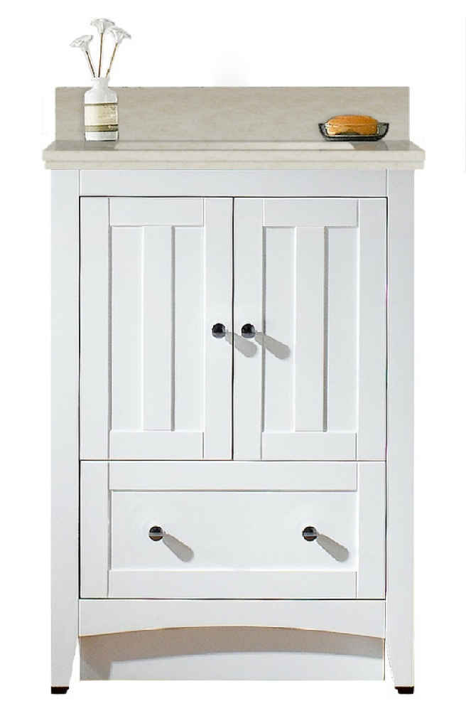 23.75-in. W Floor Mount White Vanity Set For 1 Hole Drilling Beige Top Biscuit UM Sink