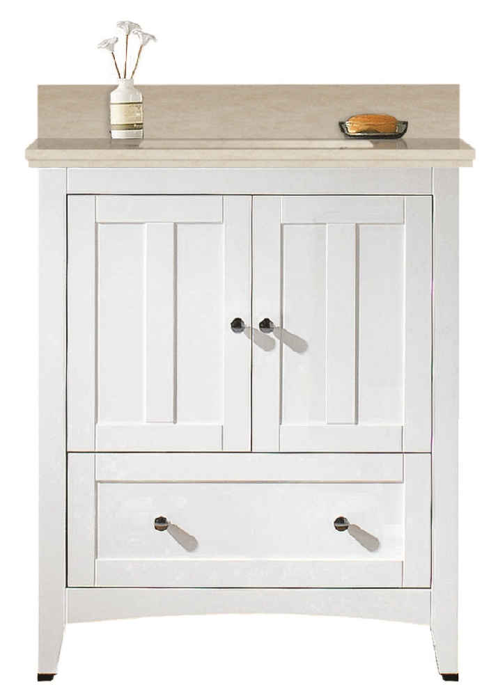 30.5-in. W Floor Mount White Vanity Set For 1 Hole Drilling Beige Top Biscuit UM Sink