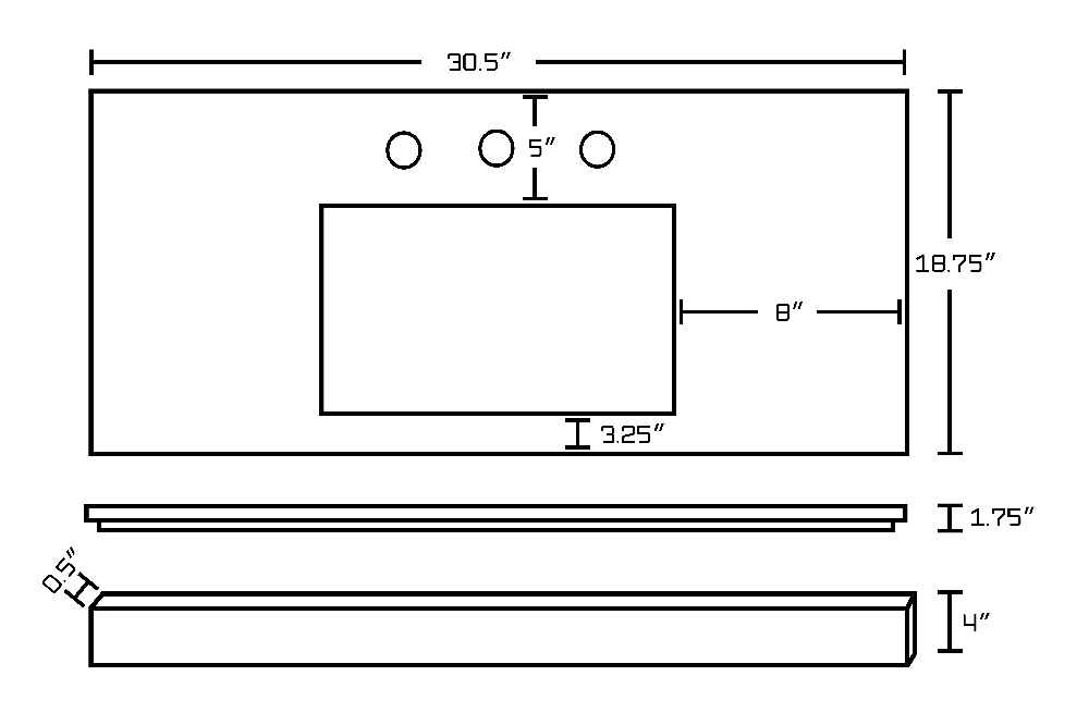 30.5-in. W Floor Mount White Vanity Set For 3H8-in. Drilling Beige Top White UM Sink