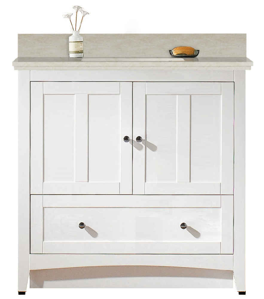 36-in. W Floor Mount White Vanity Set For 3H4-in. Drilling Beige Top Biscuit UM Sink