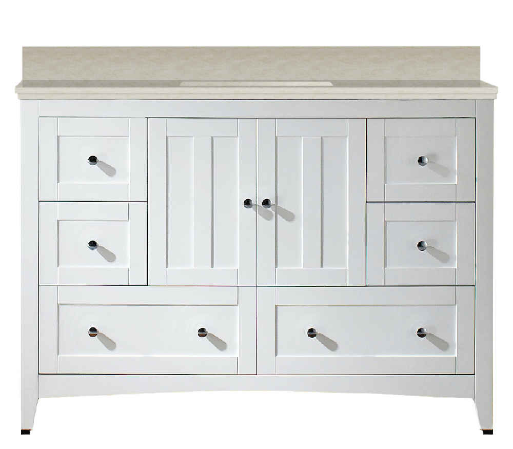 47.6-in. W Floor Mount White Vanity Set For 3H4-in. Drilling Beige Top Biscuit UM Sink