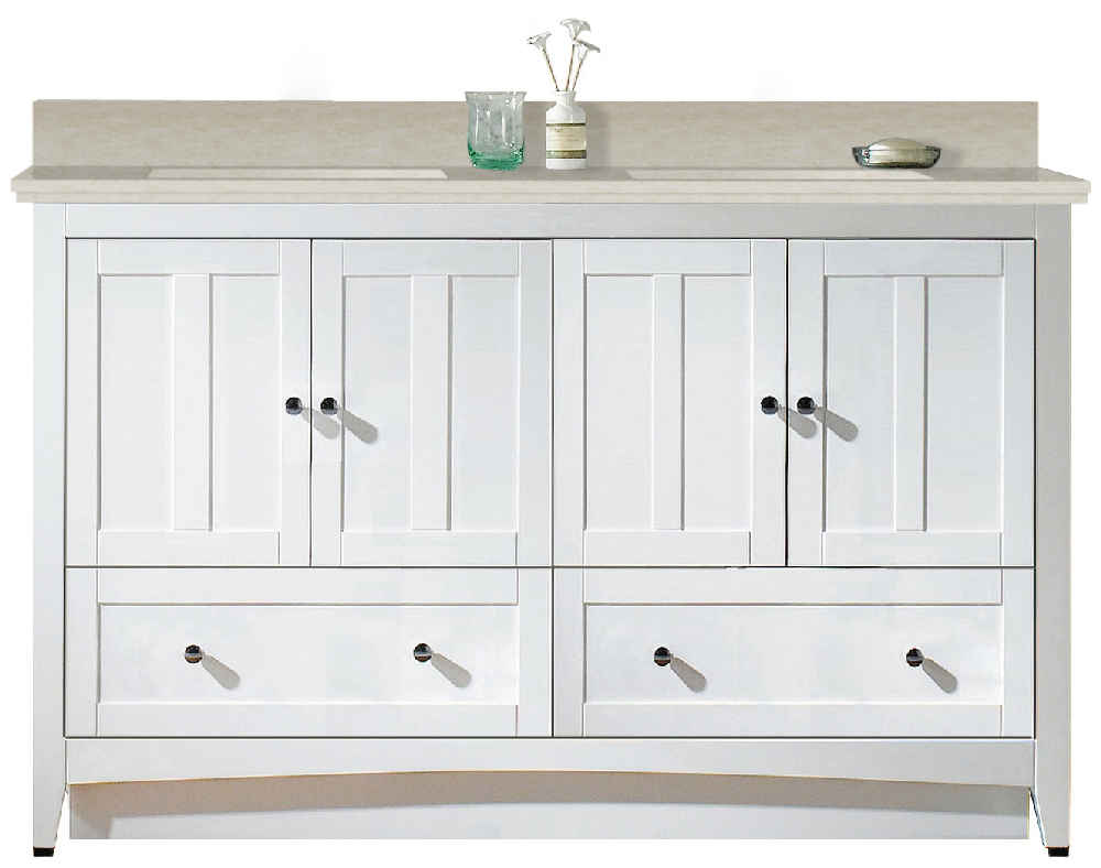 59-in. W Floor Mount White Vanity Set For 1 Hole Drilling Beige Top Biscuit UM Sink