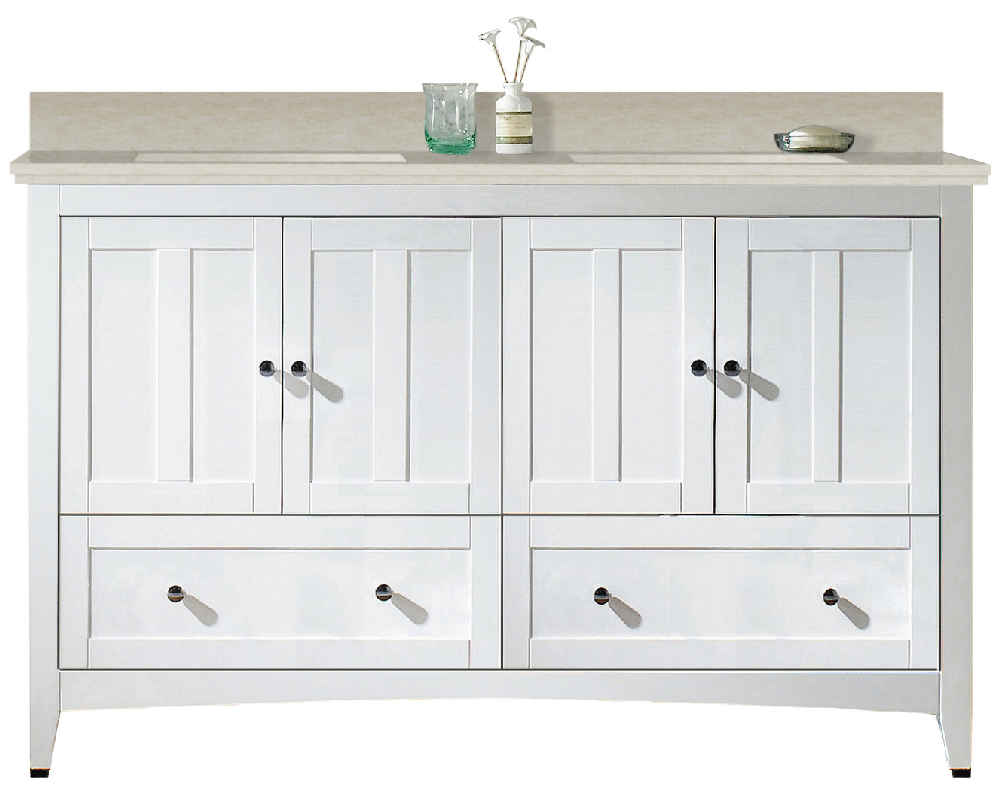 59-in. W Floor Mount White Vanity Set For 1 Hole Drilling Beige Top Biscuit UM Sink