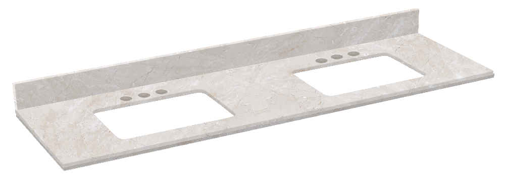 59-in. W Floor Mount White Vanity Set For 3H4-in. Drilling Beige Top Biscuit UM Sink