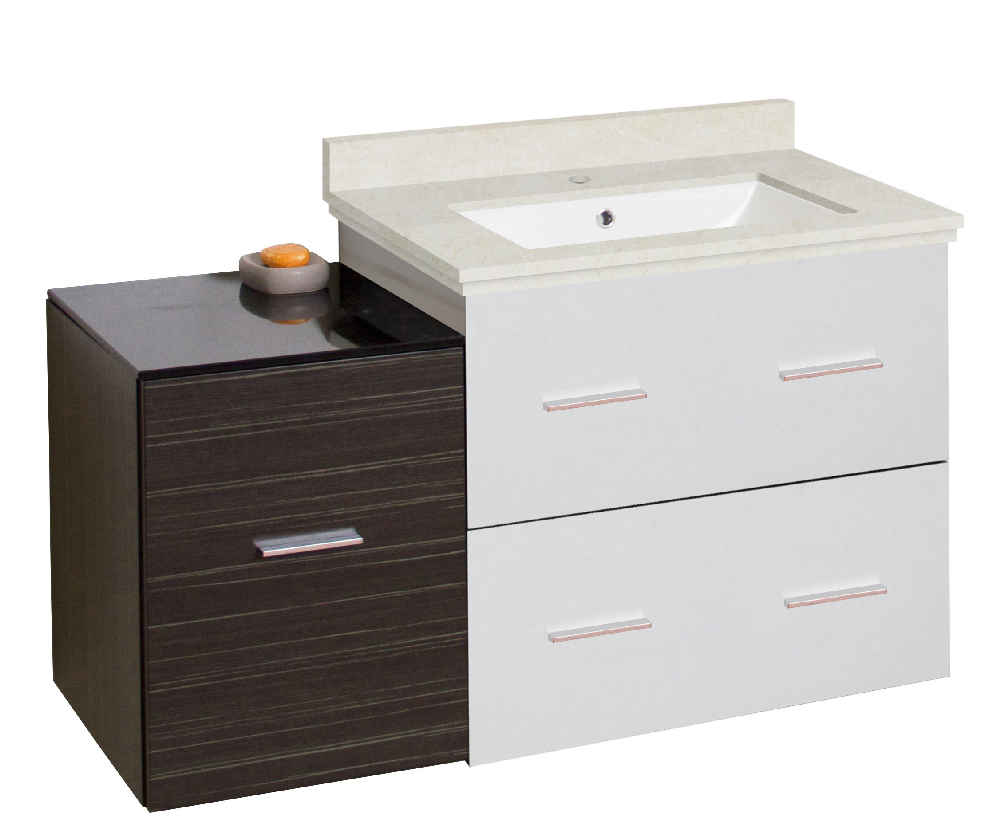 37.75-in. W Wall Mount White-Dawn Grey Vanity Set For 1 Hole Drilling Beige Top White UM Sink