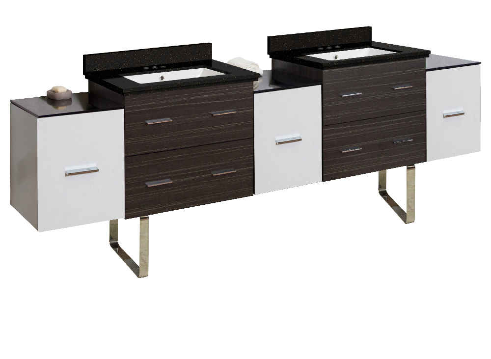 90-in. W Floor Mount White-Dawn Grey Vanity Set For 3H4-in. Drilling Black Galaxy Top White UM Sink