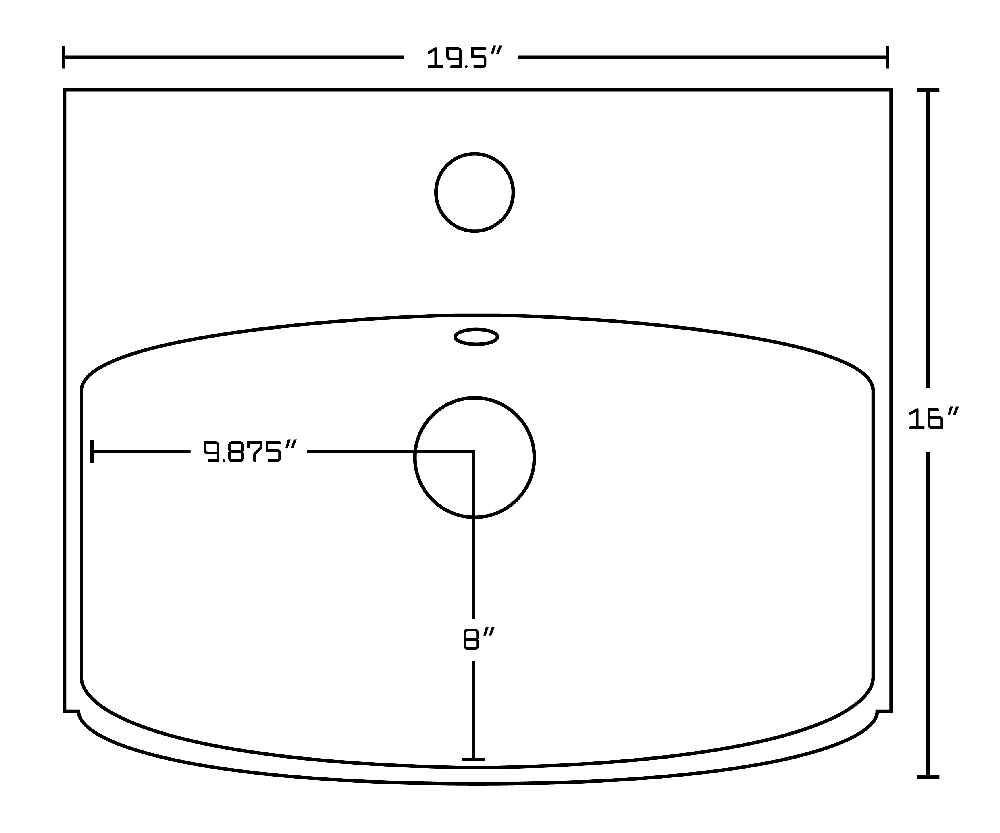 19.5-in. x 16-in. Rectangle Bathroom Vessel Sink White Enamel Glaze