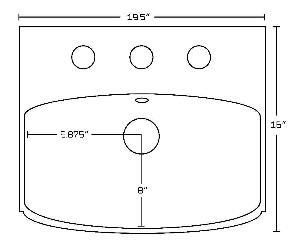 19.5-in. x 16-in. Rectangle Bathroom Vessel Sink White Enamel Glaze