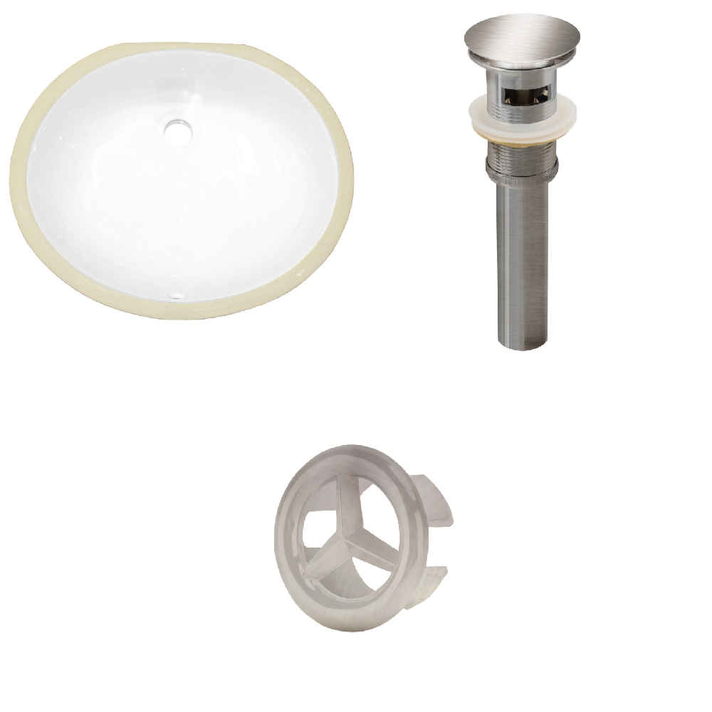 19.5-in. W CUPC Oval Bathroom Undermount Sink Set In White - Brushed Nickel Hardware - Overflow Drain Incl.