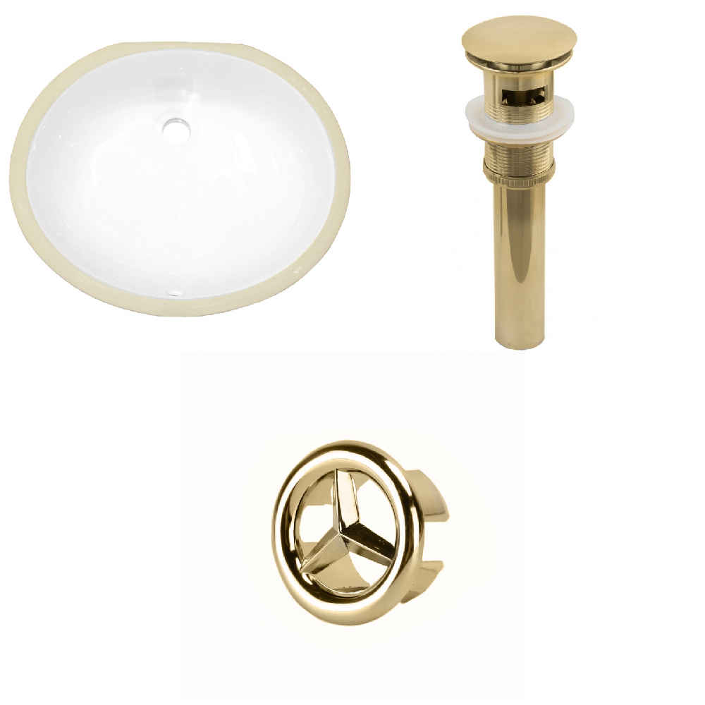 19.5-in. W CUPC Oval Bathroom Undermount Sink Set In White - Gold Hardware - Overflow Drain Incl.