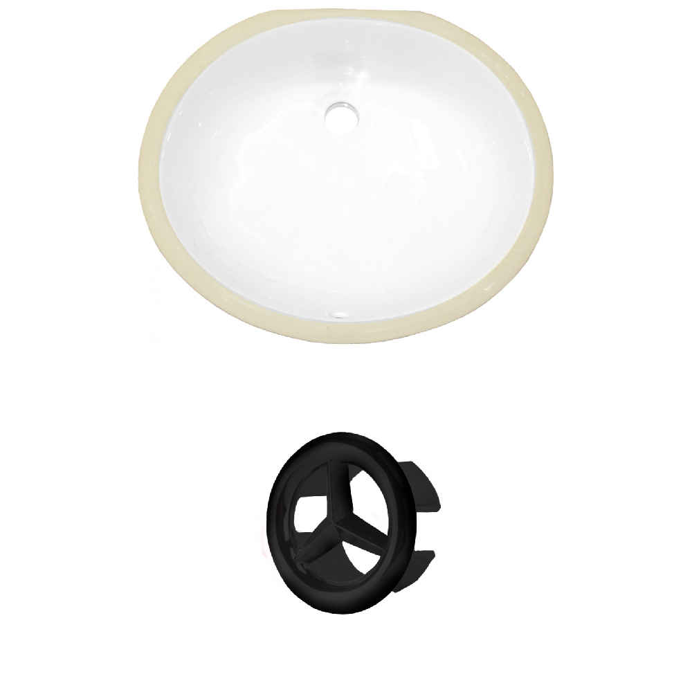 19.5-in. W Oval Bathroom Undermount Sink Set In White - Black Hardware