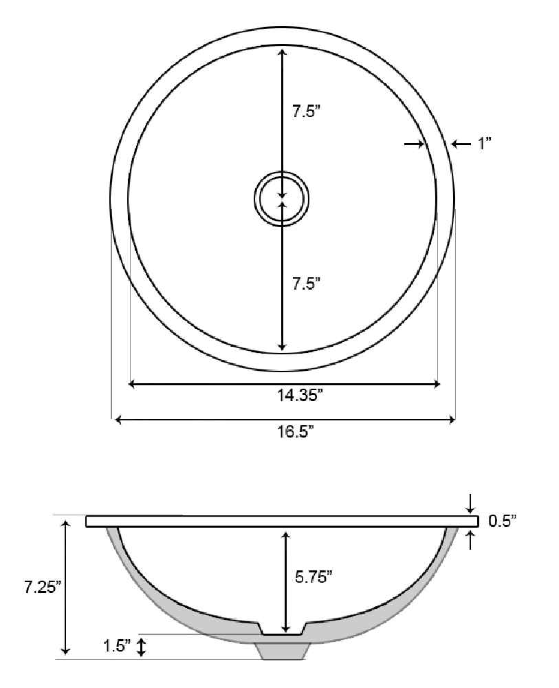 16.5-in. W Round Bathroom Undermount Sink Set In White - Black Hardware