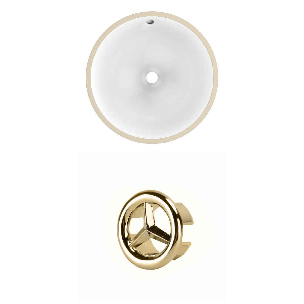 15.25-in. W Round Bathroom Undermount Sink Set In White - Gold Hardware