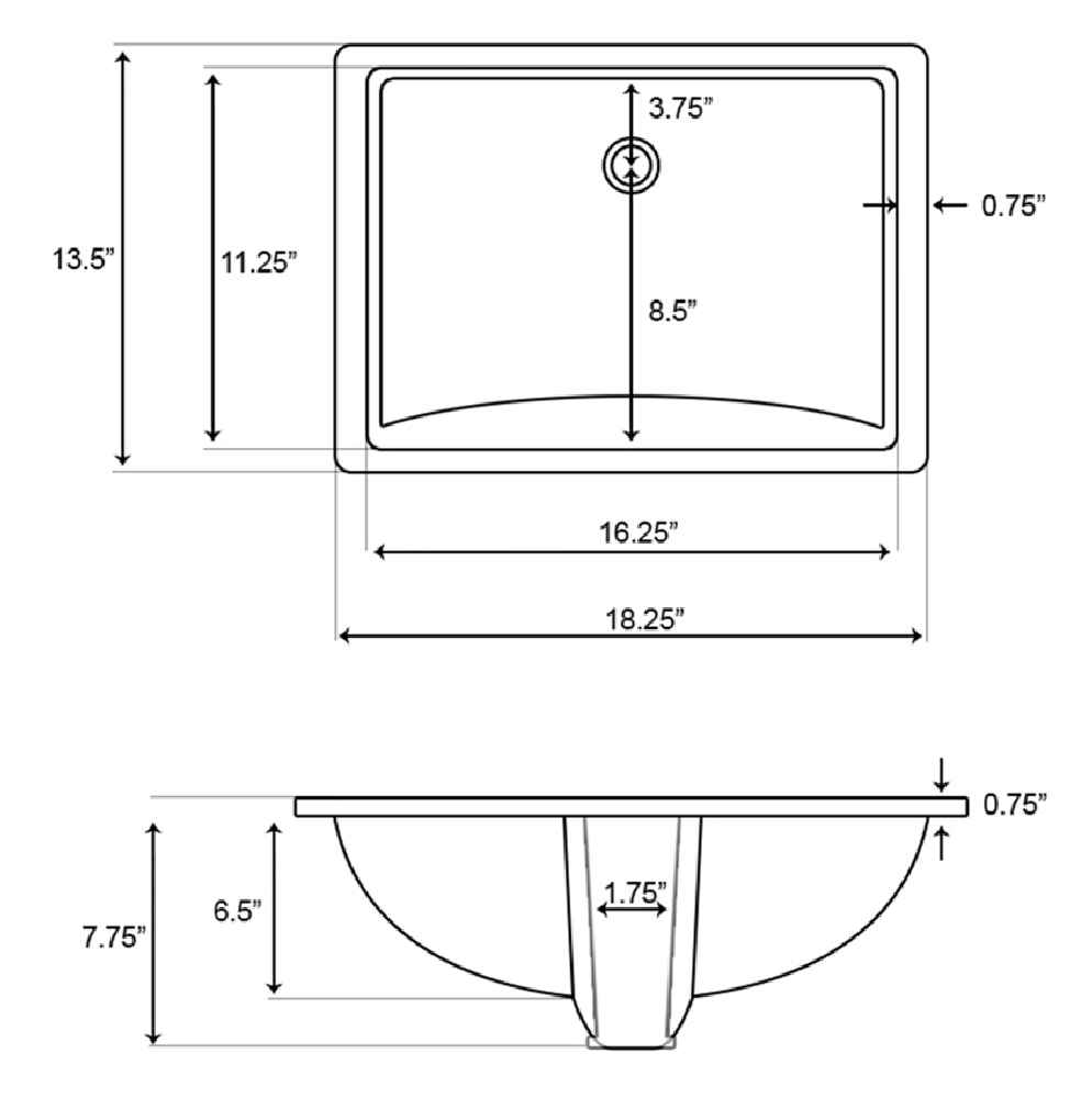 18.25-in. W CUPC Rectangle Bathroom Undermount Sink Set In White - Brushed Nickel Hardware