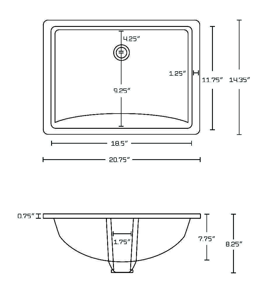 20.75-in. W CSA Rectangle Bathroom Undermount Sink Set In White - Black Hardware