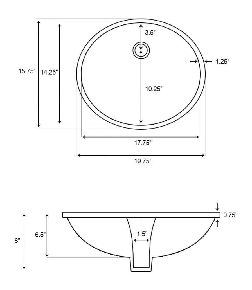19.75-in. W Oval Bathroom Undermount Sink Set In Biscuit - Chrome Hardware - Overflow Drain Incl.