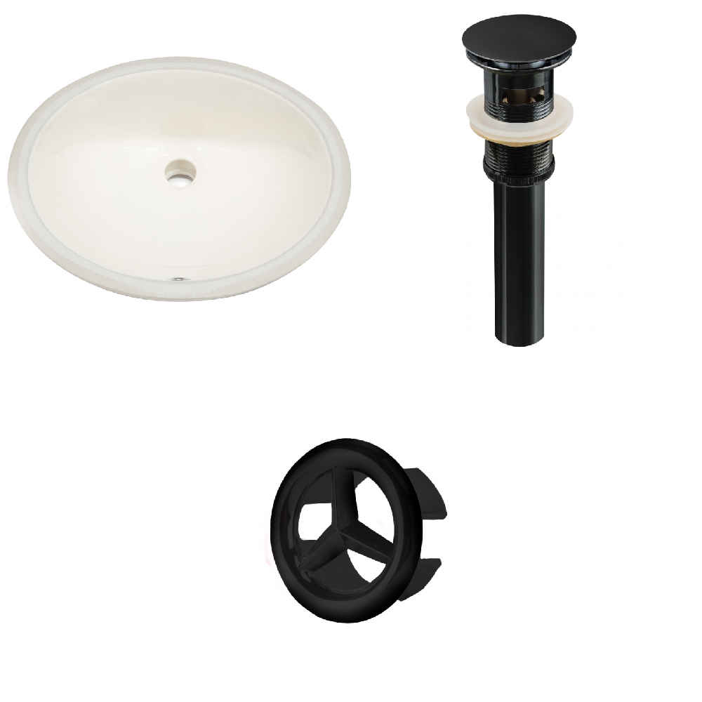 19.75-in. W Oval Bathroom Undermount Sink Set In Biscuit - Black Hardware - Overflow Drain Incl.